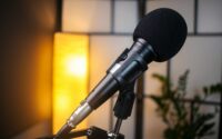 a black microphone on a stand